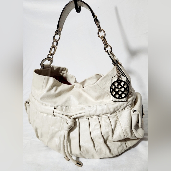 Coach Kristin Lyd Ed Ivory Color Leather Drawstring Hobo Shoulder Bag Handbag - Picture 1 of 12